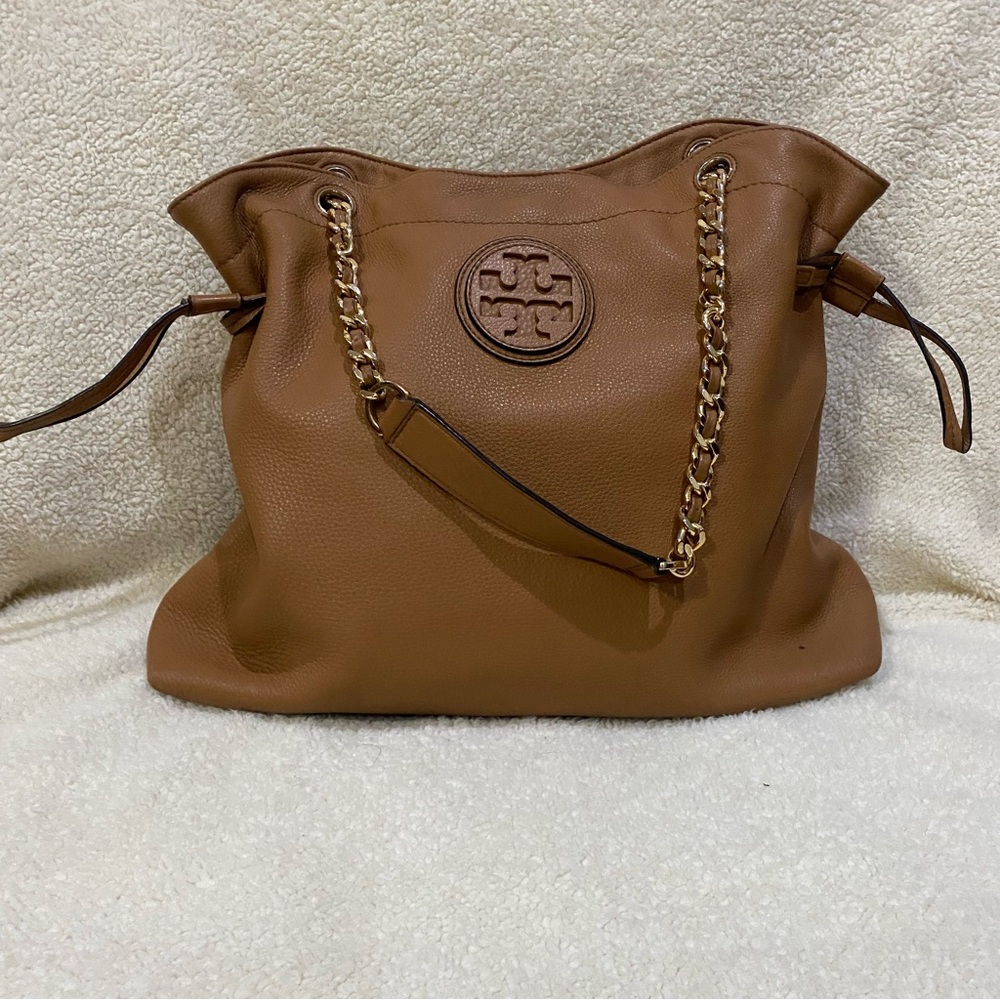 Tory Burch Brown Leather Shoulder Bag with Chain Strap